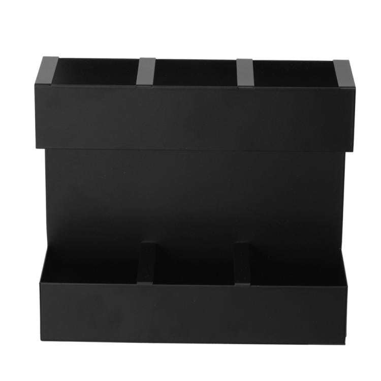 Three-grid Straw Cutlery Metal Storage Rack Kitchen Organizer with 9pcs Soft Magnetic Sheet(Black)