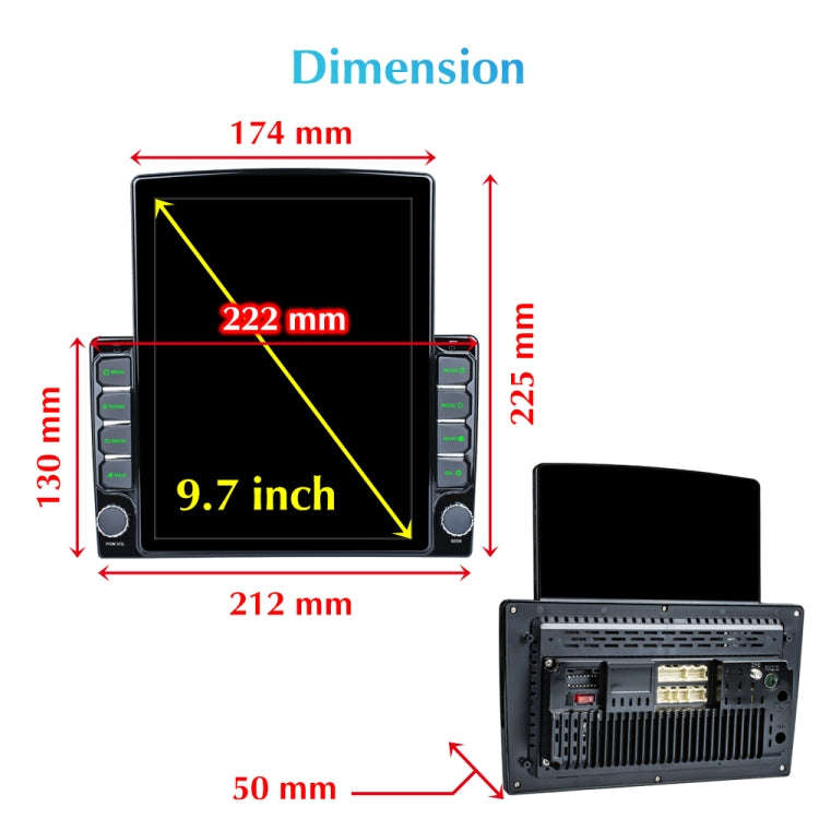 9.7 inch Vertical Screen 2.5D Glass Car Android Universal Player Navigator MP5 Integrated Machine...
