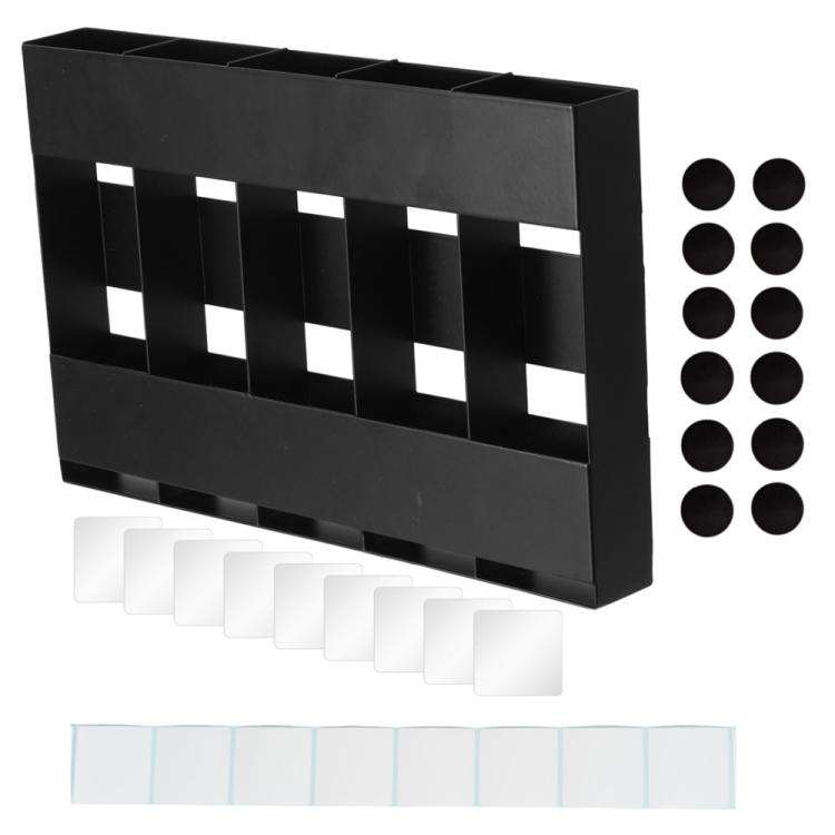 Five-grid Straw Cutlery Metal Storage Rack Kitchen Organizer with 12pcs Soft Magnetic Sheet(Black)