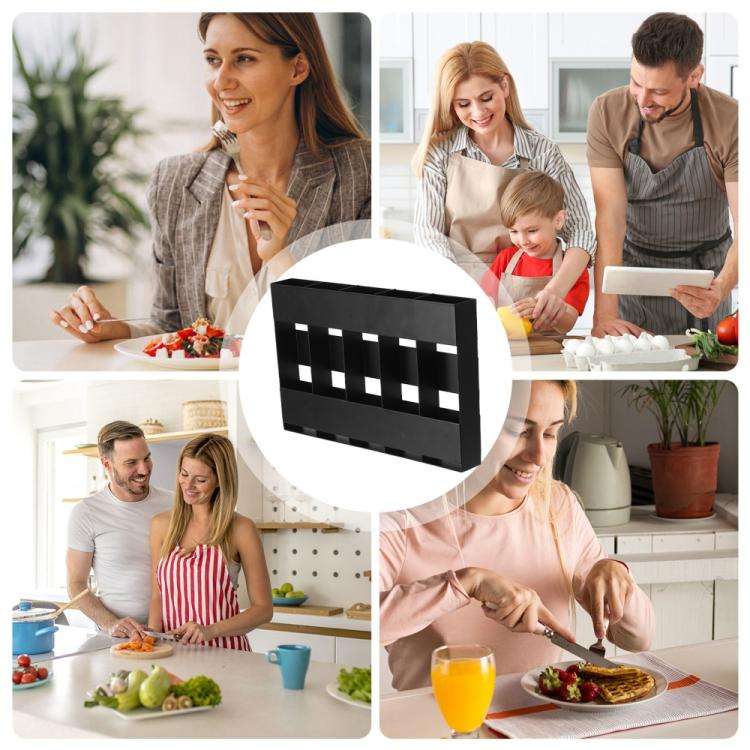 Five-grid Straw Cutlery Metal Storage Rack Kitchen Organizer without Soft Magnetic Sheet(Black)