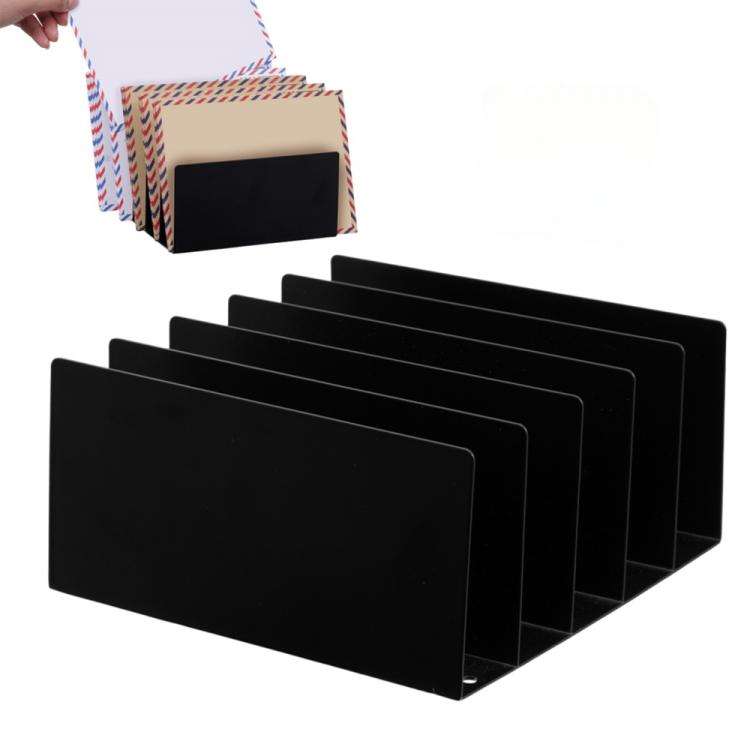 Five-grid Envelope Notepad Metal Storage Rack Mail Envelope Sorting Desktop Organizer(Black)