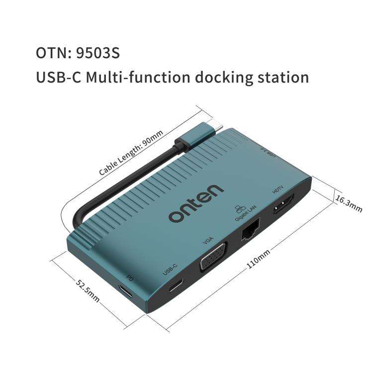 Onten 6 in 1 USB-C Multi-function Docking Station, HDTV+VGA+RJ45 Gigabit +USB-C Data +USB-C PD 3....