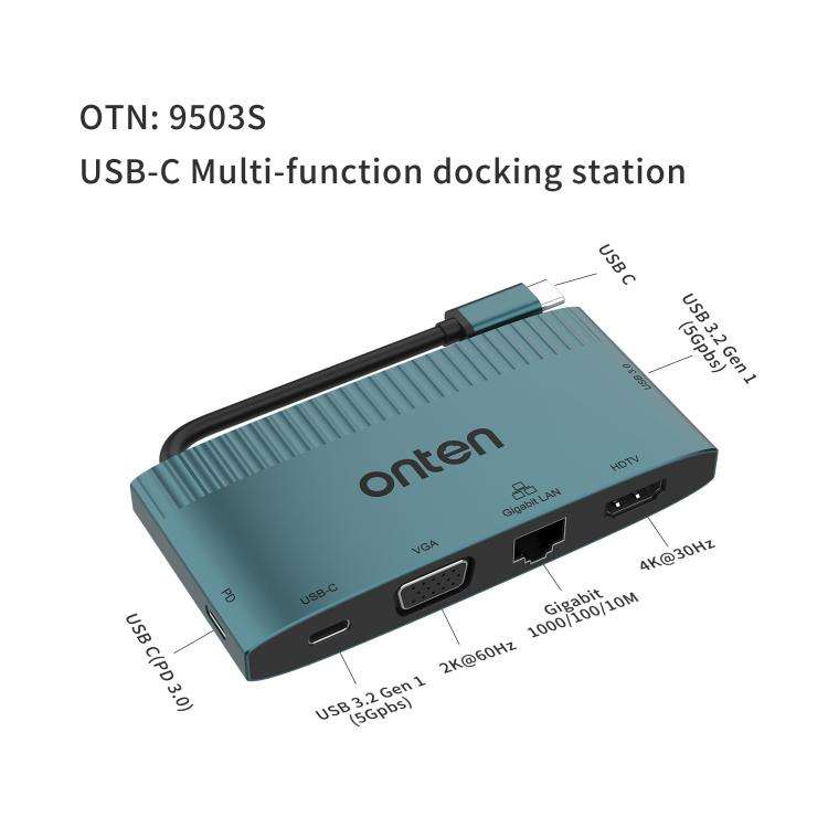 Onten 6 in 1 USB-C Multi-function Docking Station, HDTV+VGA+RJ45 Gigabit +USB-C Data +USB-C PD 3....