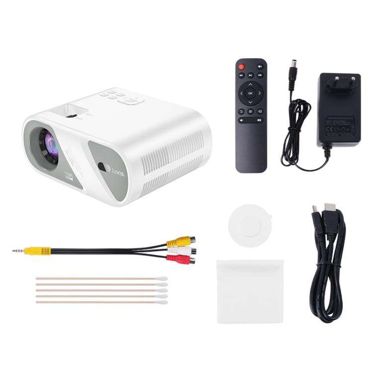hoco DT1 1280x720P 140ANSI WiFi Bluetooth Wireless Projector Same Screen Version, EU Plug(White)