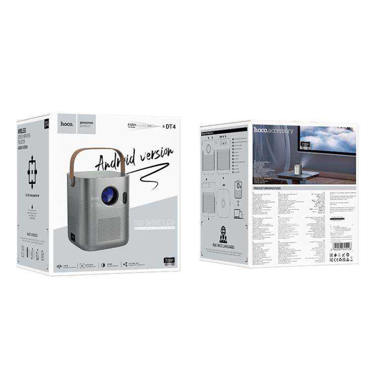hoco DT4 1280x720P 190ANSI Smart Full Autofocus Projector Android Version, EU Plug(Metal Grey)