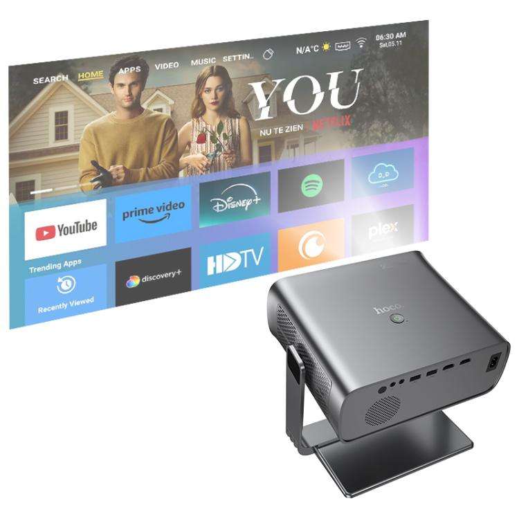 hoco DT5 1920x1080P 270ANSI Smart Electric Focus Projector Android Version, US Plug(Metal Grey)