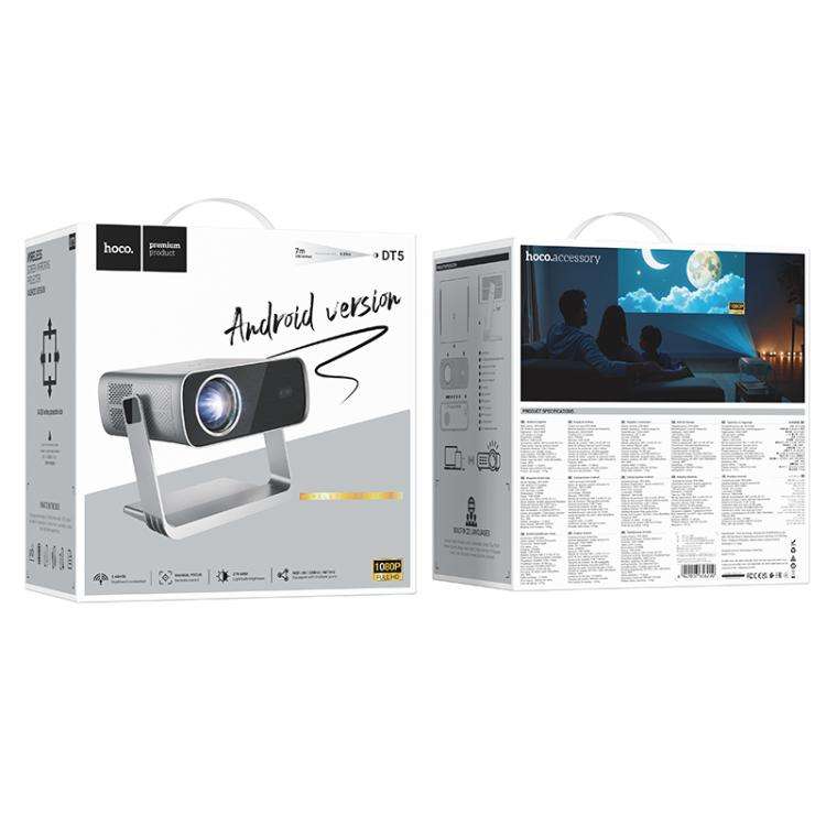 hoco DT5 1920x1080P 270ANSI Smart Electric Focus Projector Android Version, US Plug(Metal Grey)