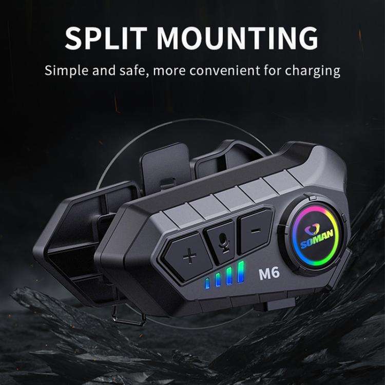 SOMAN Motorcycle Helmet Bluetooth Headset Stereo Voice Microphone, Style:M6-Soft Mic