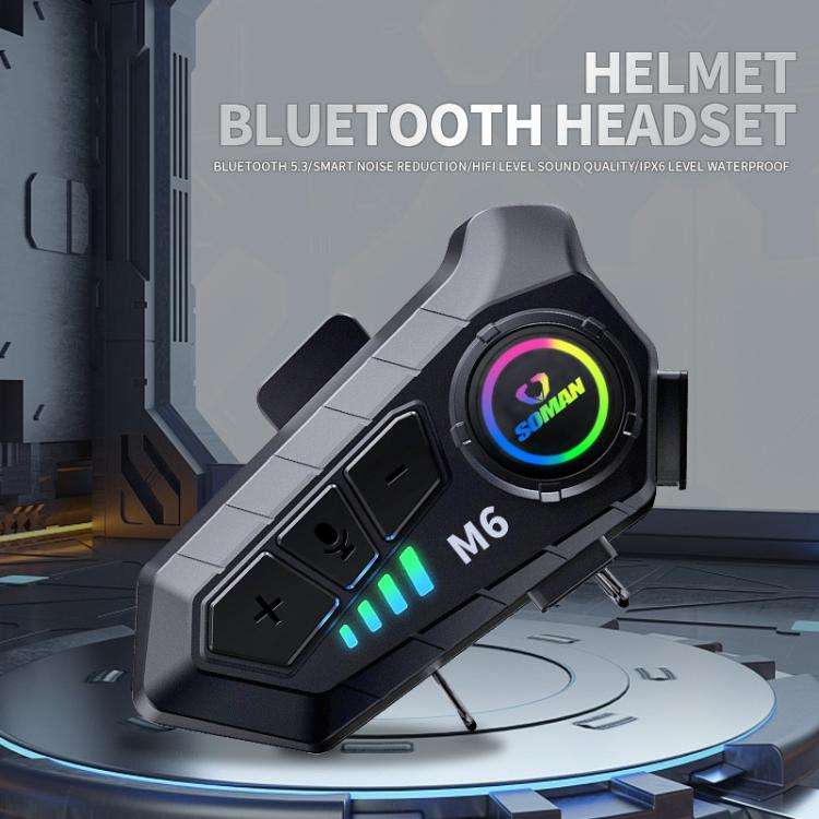 SOMAN Motorcycle Helmet Bluetooth Headset Stereo Voice Microphone, Style:M6-Soft Mic