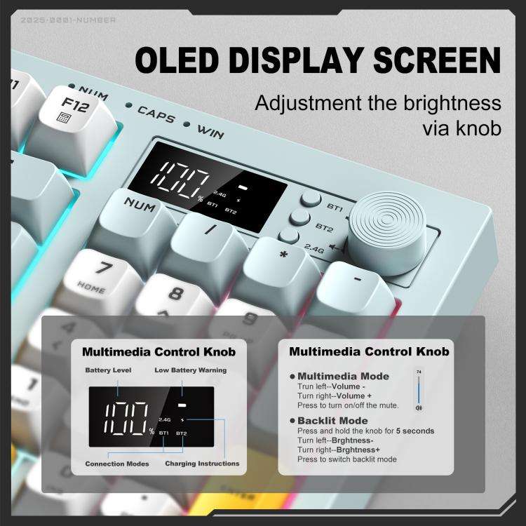 ONIKUMA G80 Bluetooth 2.4G Wired Silent Silver Membrane Keyboard(Green)