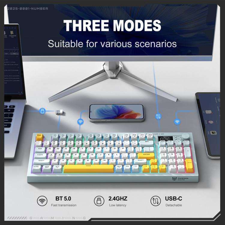 ONIKUMA G80 Bluetooth 2.4G Wired Silent Silver Membrane Keyboard(Green)