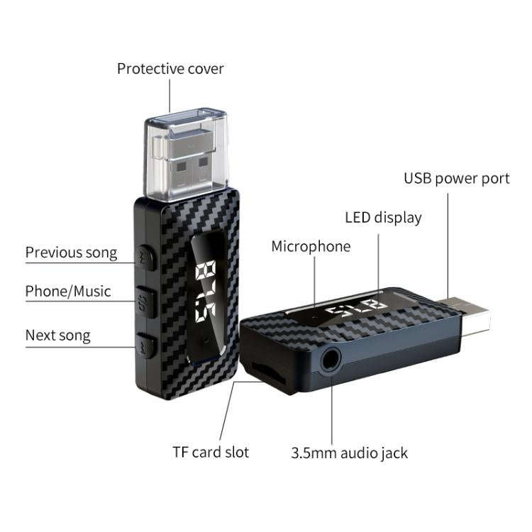 USB Car FM Transmitter Wireless Bluetooth Receiver(Black)