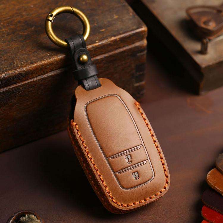 For Toyota Corolla 2-button B110 Crazy Horse Cowhide Car Key Protection Cover(Brown)