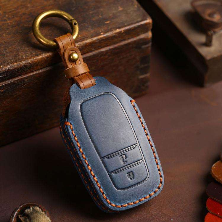 For Toyota Corolla 2-button B110 Crazy Horse Cowhide Car Key Protection Cover(Blue)