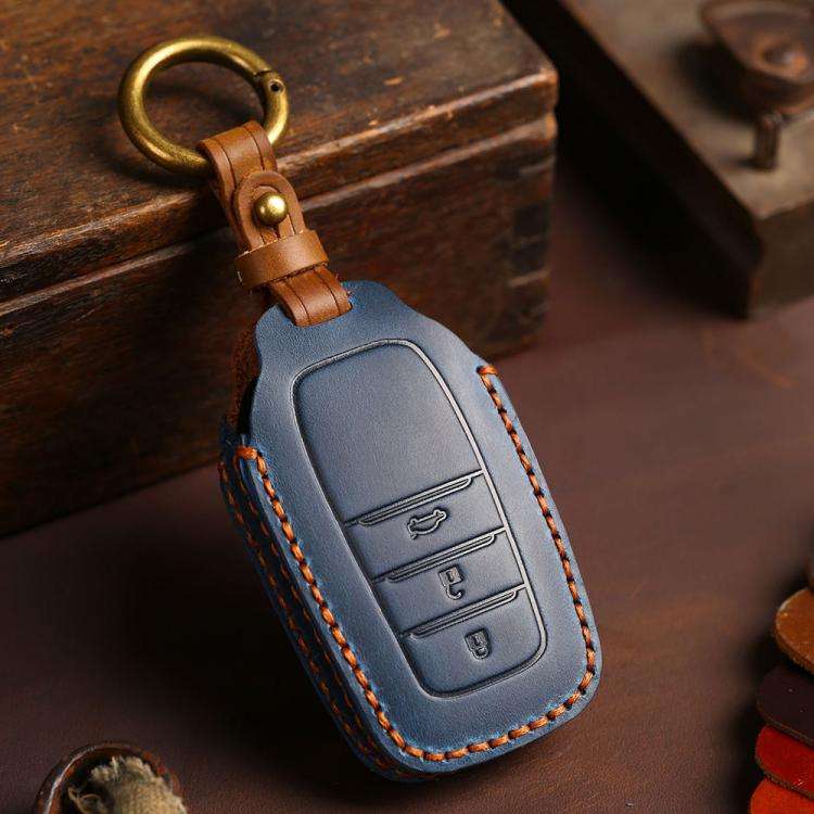 For Toyota Corolla 3-button B111 Crazy Horse Cowhide Car Key Protection Cover(Blue)