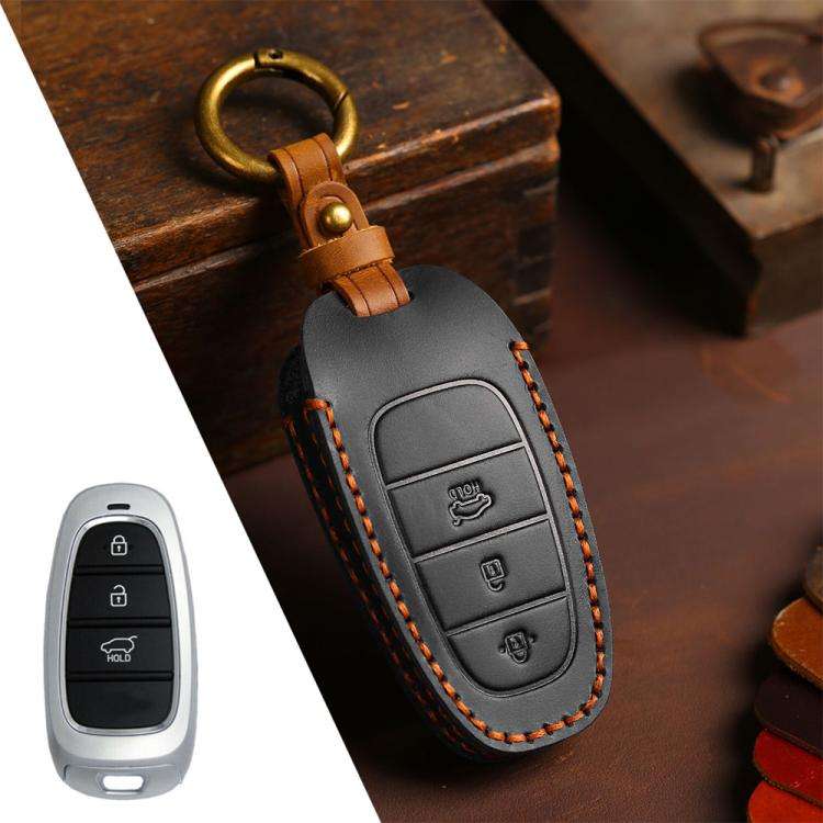 For Hyundai Staria / Sonata 3-button B121 Crazy Horse Cowhide Car Key Protection Cover(Black)