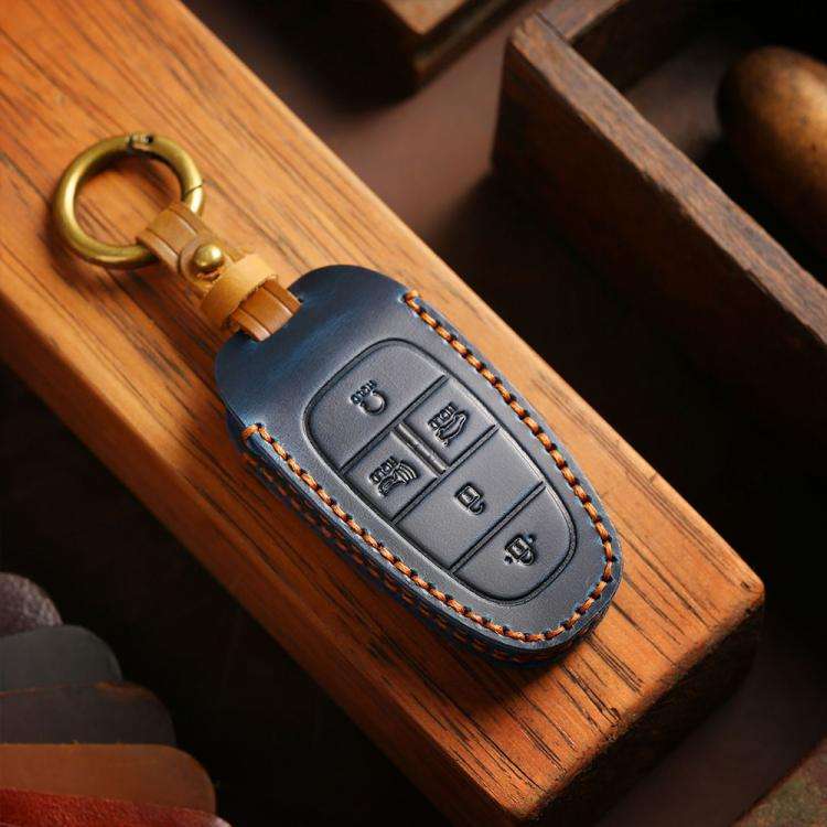 For Hyundai Staria / Sonata 3-button B121 Crazy Horse Cowhide Car Key Protection Cover(Blue)