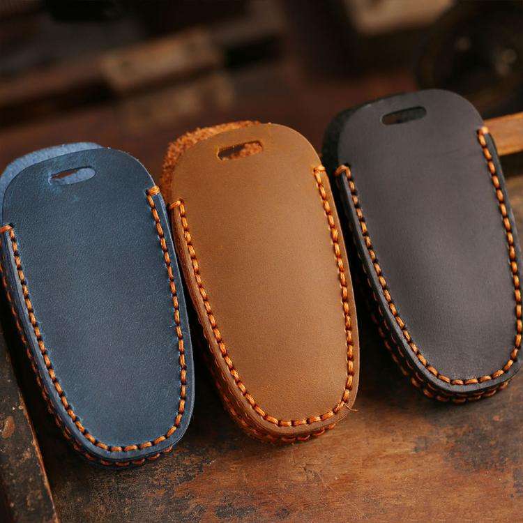 For Hyundai Staria / Sonata 3-button B121 Crazy Horse Cowhide Car Key Protection Cover(Blue)