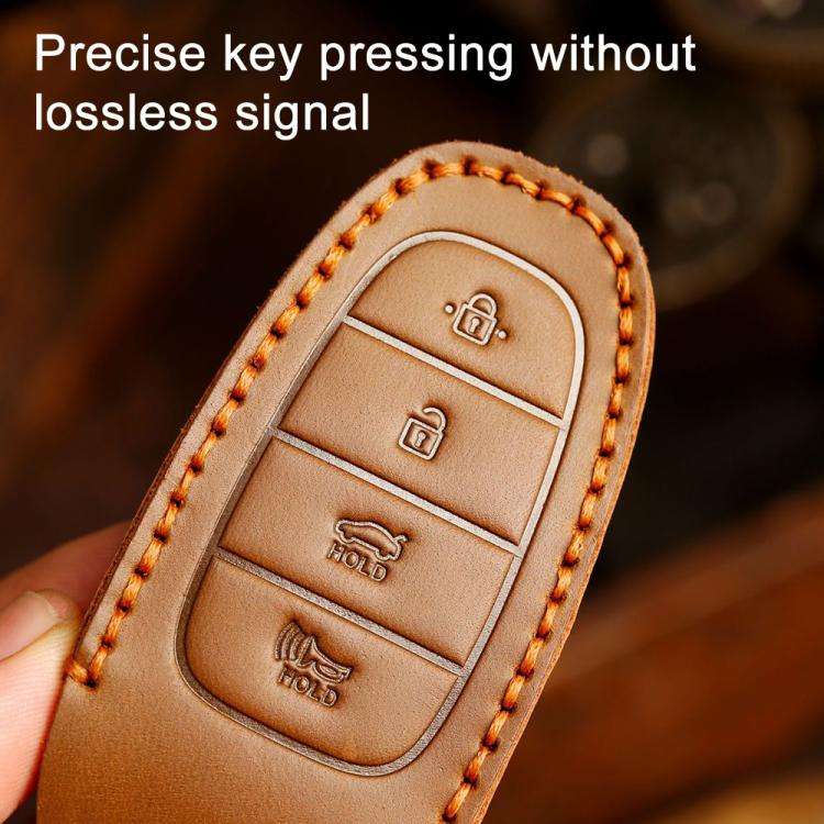 For Hyundai Staria / Sonata 3-button B121 Crazy Horse Cowhide Car Key Protection Cover(Blue)