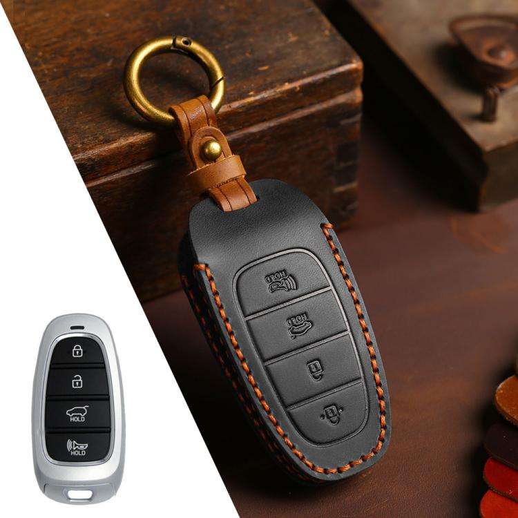 For Hyundai Staria / Sonata 4-button B122 Crazy Horse Cowhide Car Key Protection Cover(Black)