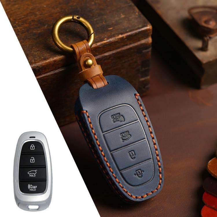 For Hyundai Staria / Sonata 4-button B122 Crazy Horse Cowhide Car Key Protection Cover(Blue)