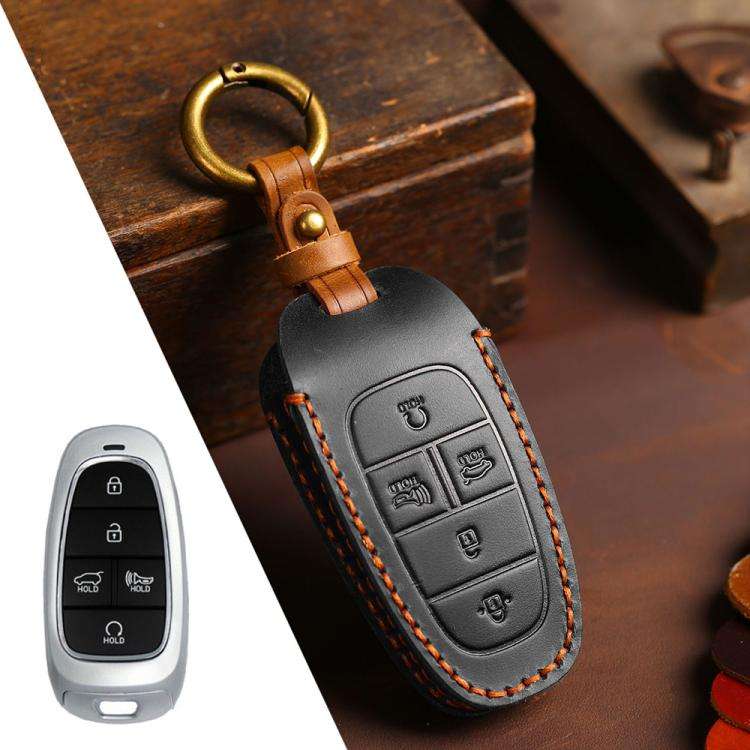 For Hyundai Staria / Sonata 5-button B123 Crazy Horse Cowhide Car Key Protection Cover(Black)