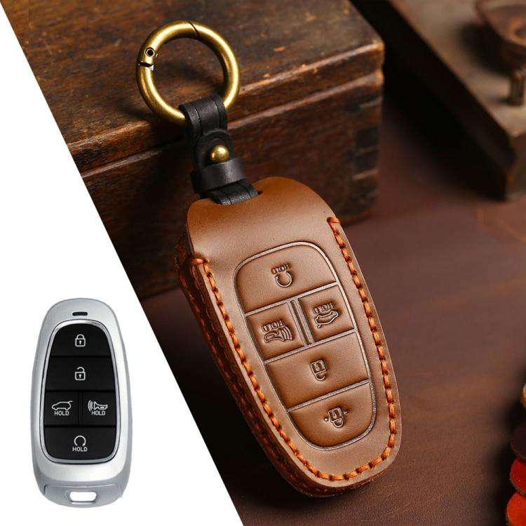 For Hyundai Staria / Sonata 5-button B123 Crazy Horse Cowhide Car Key Protection Cover(Brown)