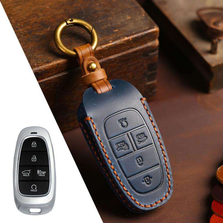 For Hyundai Staria / Sonata 5-button B123 Crazy Horse Cowhide Car Key Protection Cover(Blue)