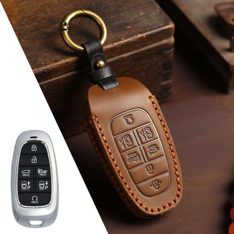 For Hyundai Staria / Sonata 7-button B124 Crazy Horse Cowhide Car Key Protection Cover(Brown)