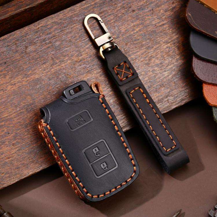 For Toyota North American 2+1-button C012 Crazy Horse Cowhide Car Key Protection Cover(Black)