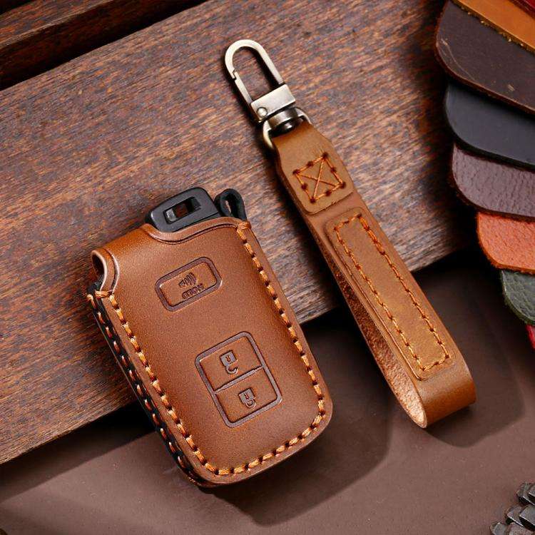 For Toyota North American 2+1-button C012 Crazy Horse Cowhide Car Key Protection Cover(Brown)