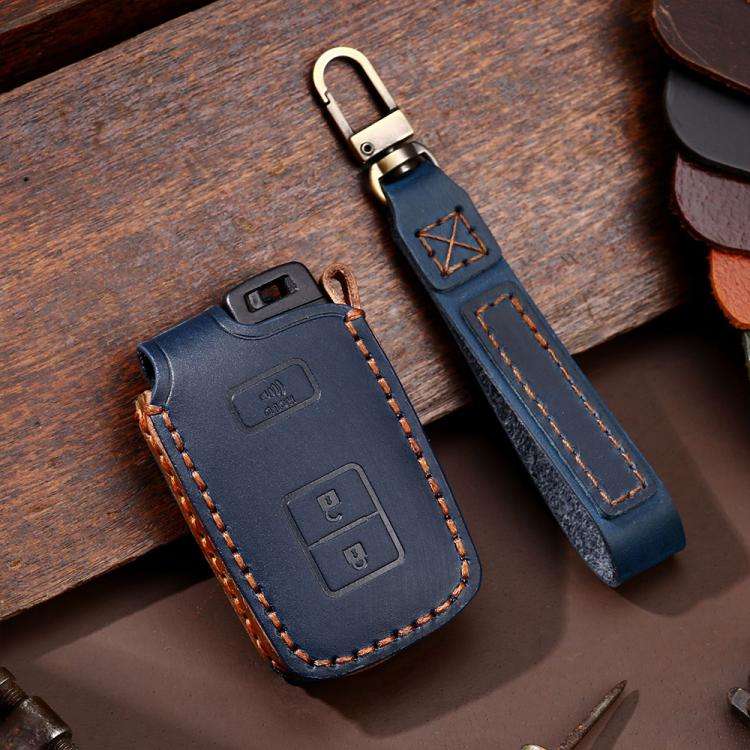 For Toyota North American 2+1-button C012 Crazy Horse Cowhide Car Key Protection Cover(Blue)