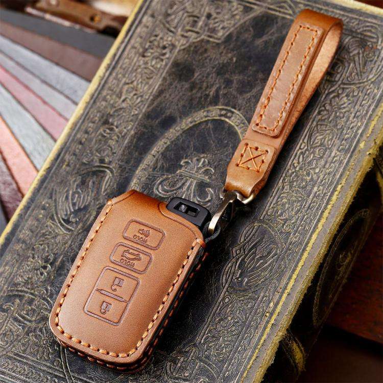 For Toyota North American 2+1-button C012 Crazy Horse Cowhide Car Key Protection Cover(Blue)