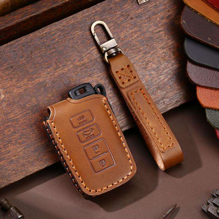 For Toyota North American 3+1-button C013 Crazy Horse Cowhide Car Key Protection Cover(Brown)