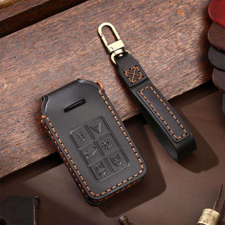 For Volvo XC60 / XC90 / S90 5-button C046 Crazy Horse Cowhide Car Key Protection Cover(Black)