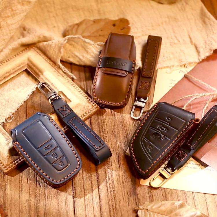 For Volvo XC60 / XC90 / S90 5-button C046 Crazy Horse Cowhide Car Key Protection Cover(Blue)