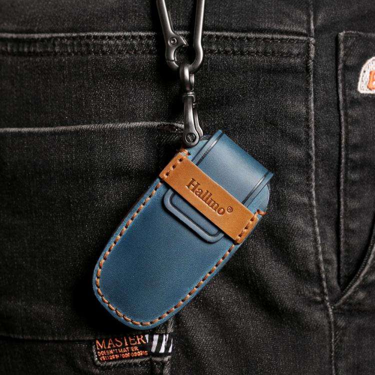 For Volvo XC60 / XC90 / S90 5-button C046 Crazy Horse Cowhide Car Key Protection Cover(Blue)