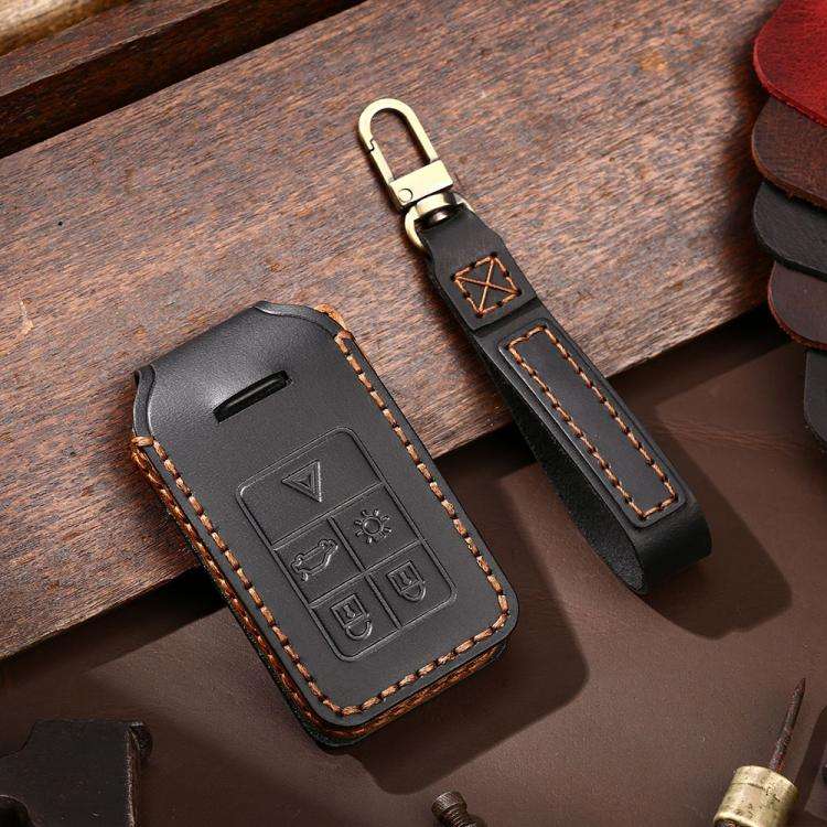For Volvo XC60 / XC90 / S90 6-button C047 Crazy Horse Cowhide Car Key Protection Cover(Black)