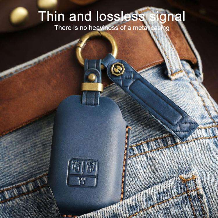 For Kia Carnival SX Hallmo E171 Crazy Horse Cowhide Car Key Protection Cover(Blue)