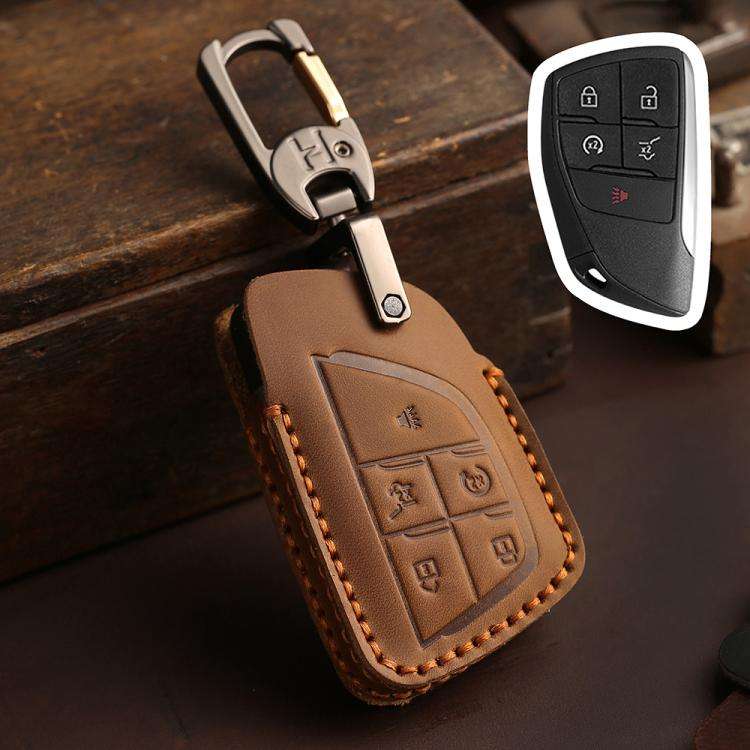 For Buick Envision Plus 2023 Hallmo Crazy Horse Cowhide Car Key Protection Cover(5-button Brown)