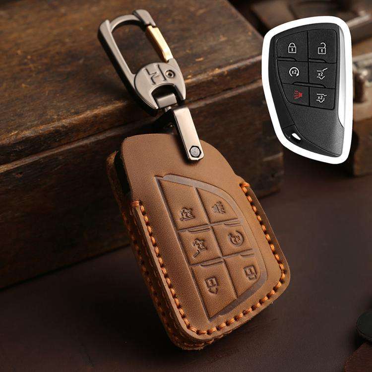 For Buick Envision Plus 2023 Hallmo Crazy Horse Cowhide Car Key Protection Cover(6-button Brown)