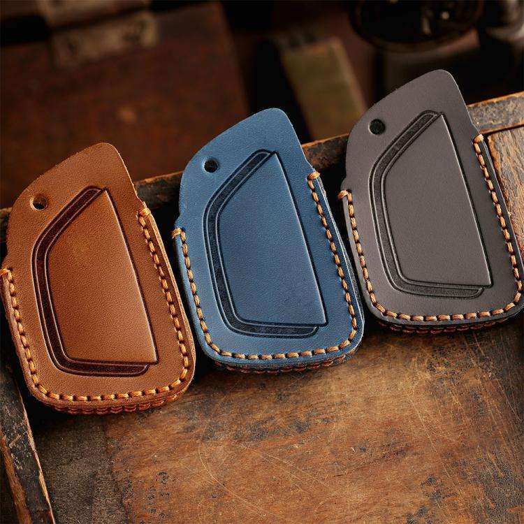 For Buick Envision Plus 2023 Hallmo Crazy Horse Cowhide Car Key Protection Cover(5-button Blue)