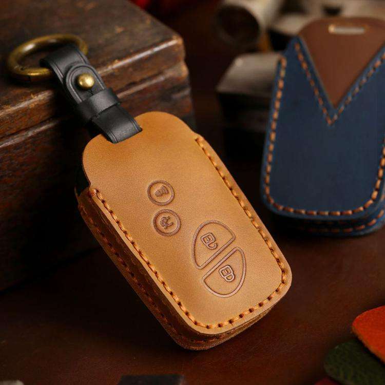 For Lexus RX270 / ES240 / LX570 Hallmo Crazy Horse Cowhide Car Key Protection Cover(4-button Blue)