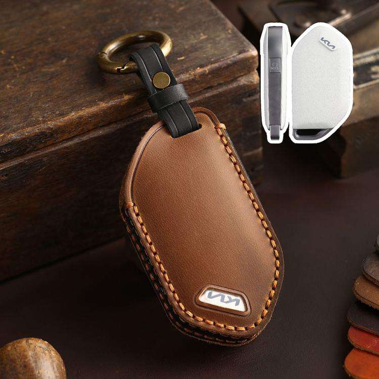 For Kia K3 / K5 2024 Hallmo Crazy Horse Cowhide Car Key Protection Cover(5-button Brown)