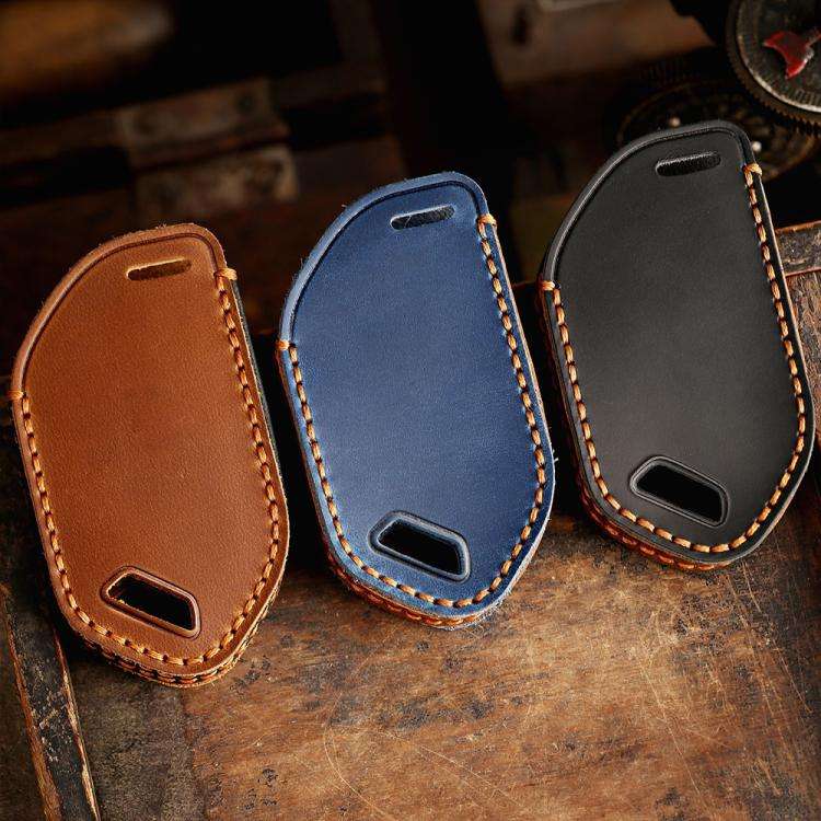 For Kia K3 / K5 2024 Hallmo Crazy Horse Cowhide Car Key Protection Cover(7-button Blue)