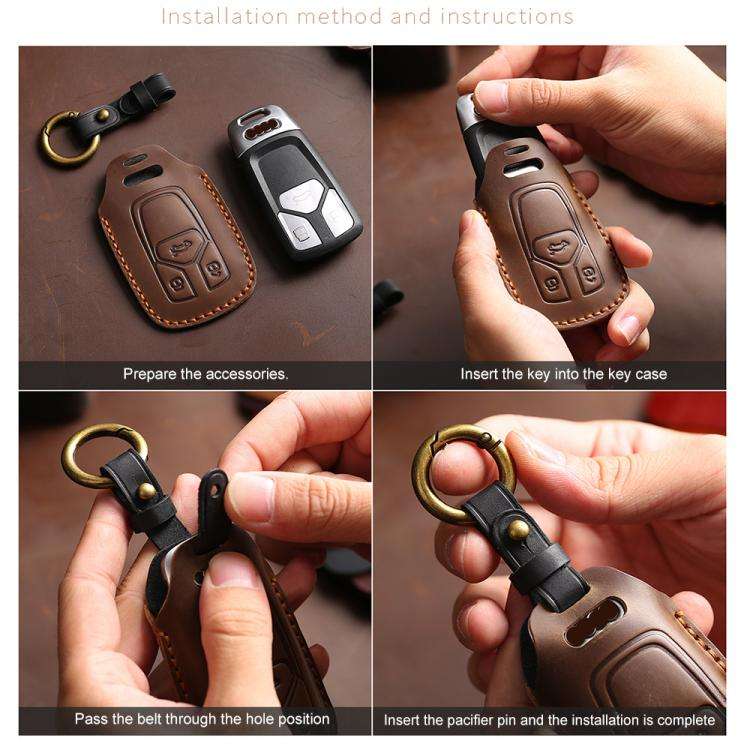 For Kia K3 / K5 2024 Hallmo Crazy Horse Cowhide Car Key Protection Cover(7-button Blue)