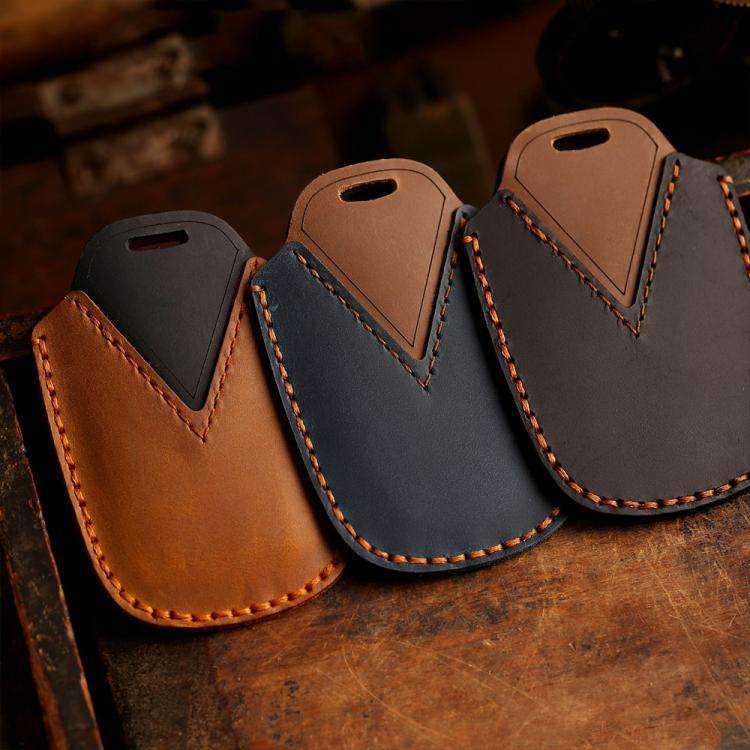 For Toyota Alphard Hallmo Crazy Horse Cowhide Car Key Protection Cover(5-button Blue)
