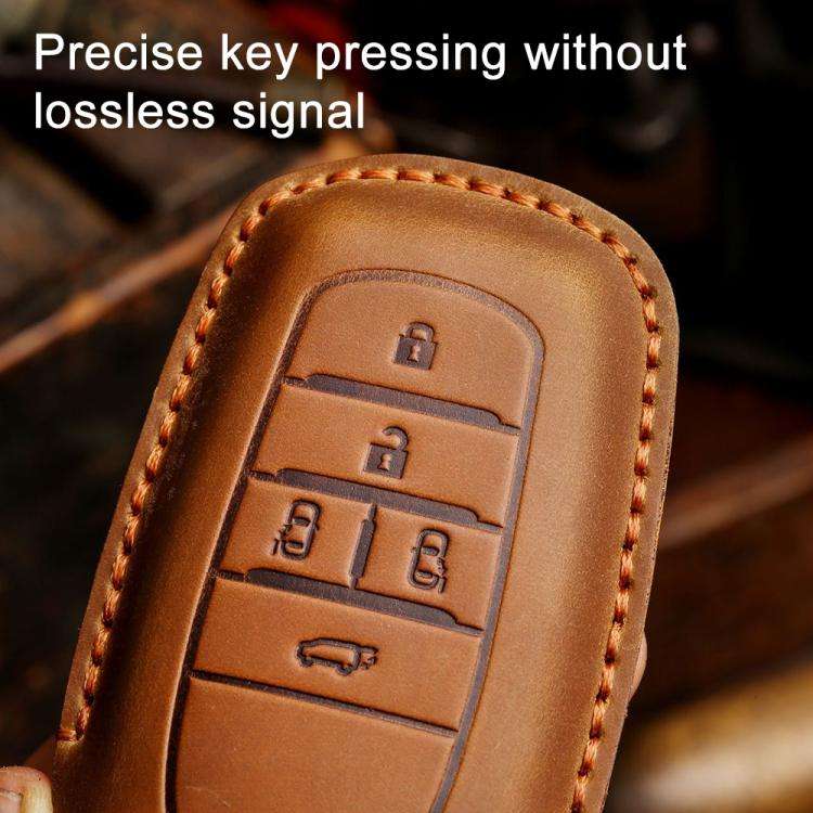 For Toyota Alphard Hallmo Crazy Horse Cowhide Car Key Protection Cover(5-button Blue)