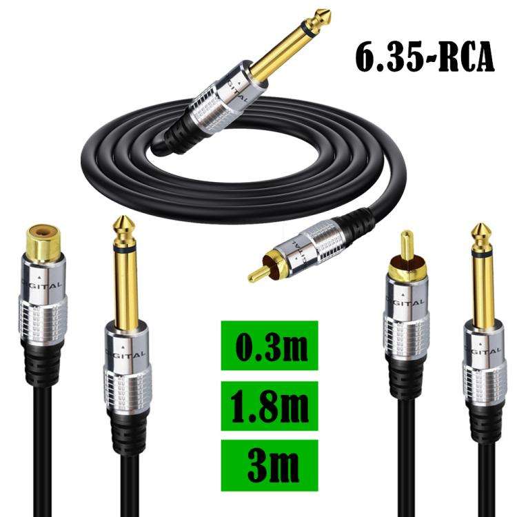 6.35mm Mono Plug Male to RCA Male Audio Adapter Cable for Ampfler, Speaker, Guitar, Length:1.8m(B...