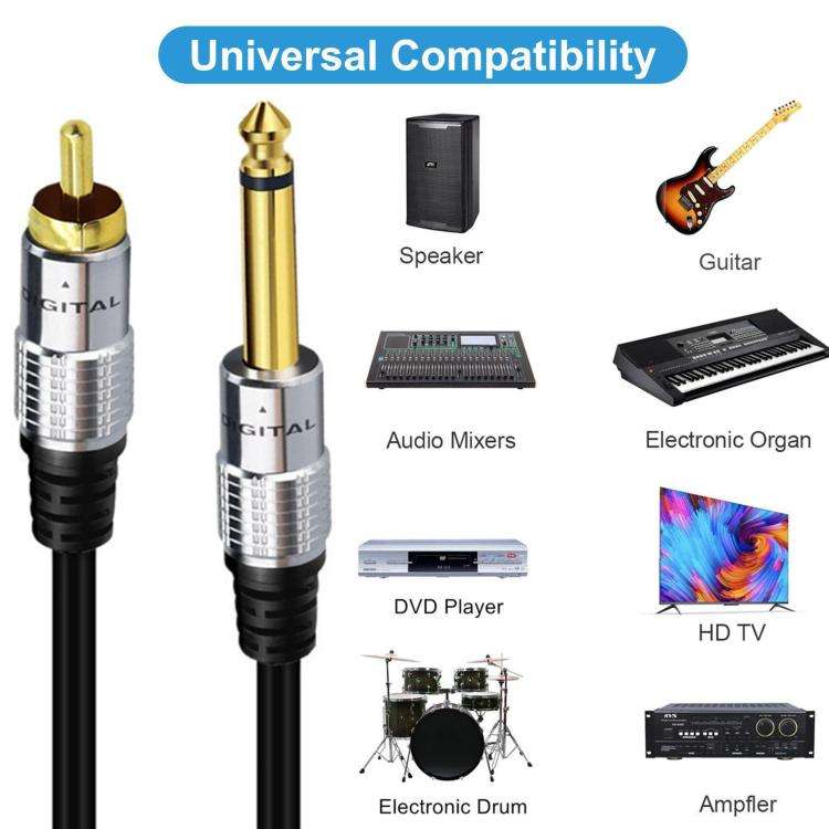 6.35mm Mono Plug Male to RCA Male Audio Adapter Cable for Ampfler, Speaker, Guitar, Length:1.8m(B...